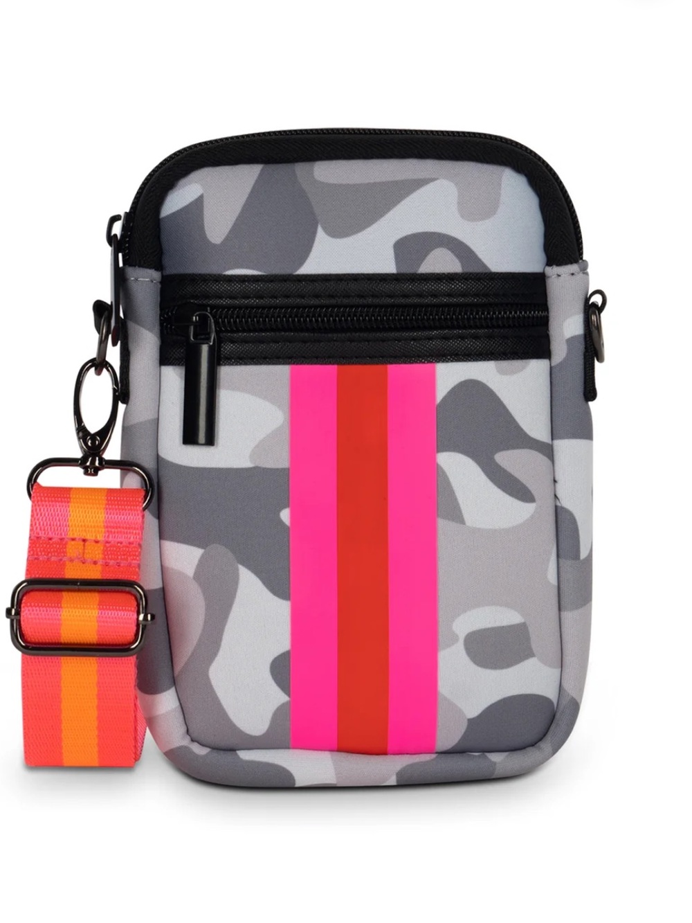 Haute Shore Gray Camo Crossbody Pouch with Pink Accent